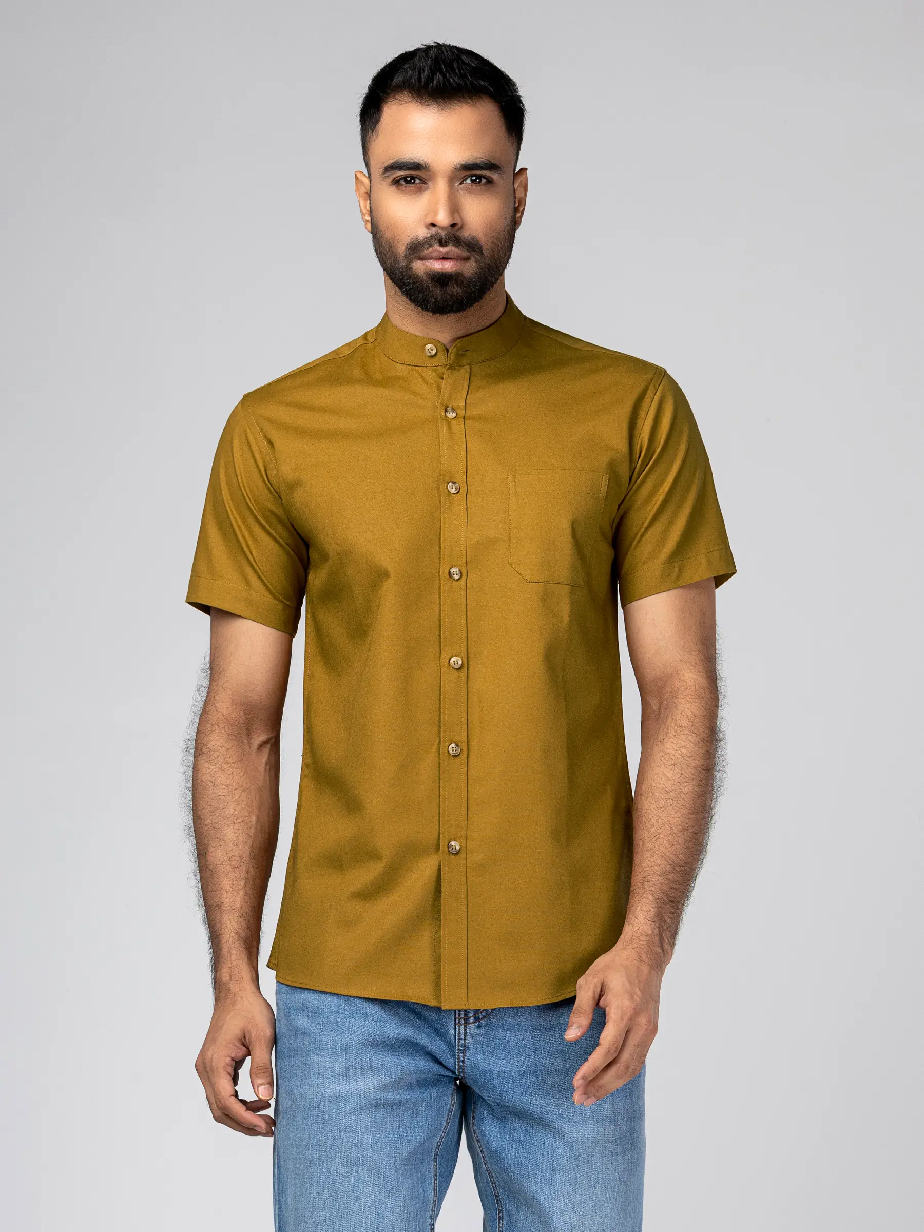 Khaki Cotton Fitted Shirt