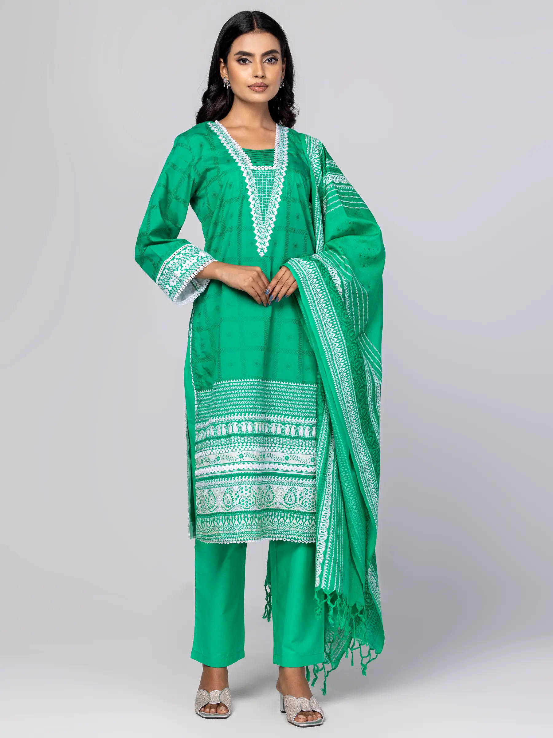 Forest Green Kantha Theme Shalwar Kameez