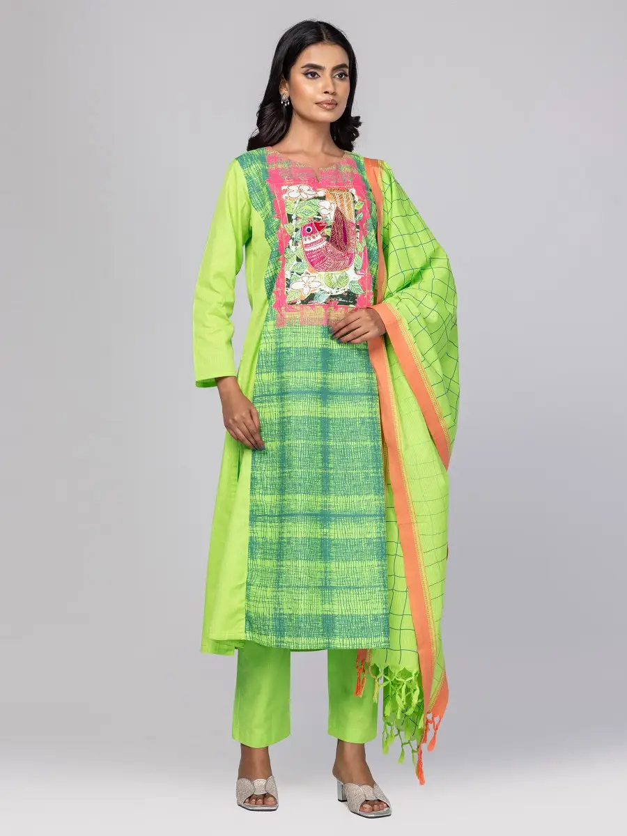 Light Green Printed and Embroidered Cotton Shalwar Kameez